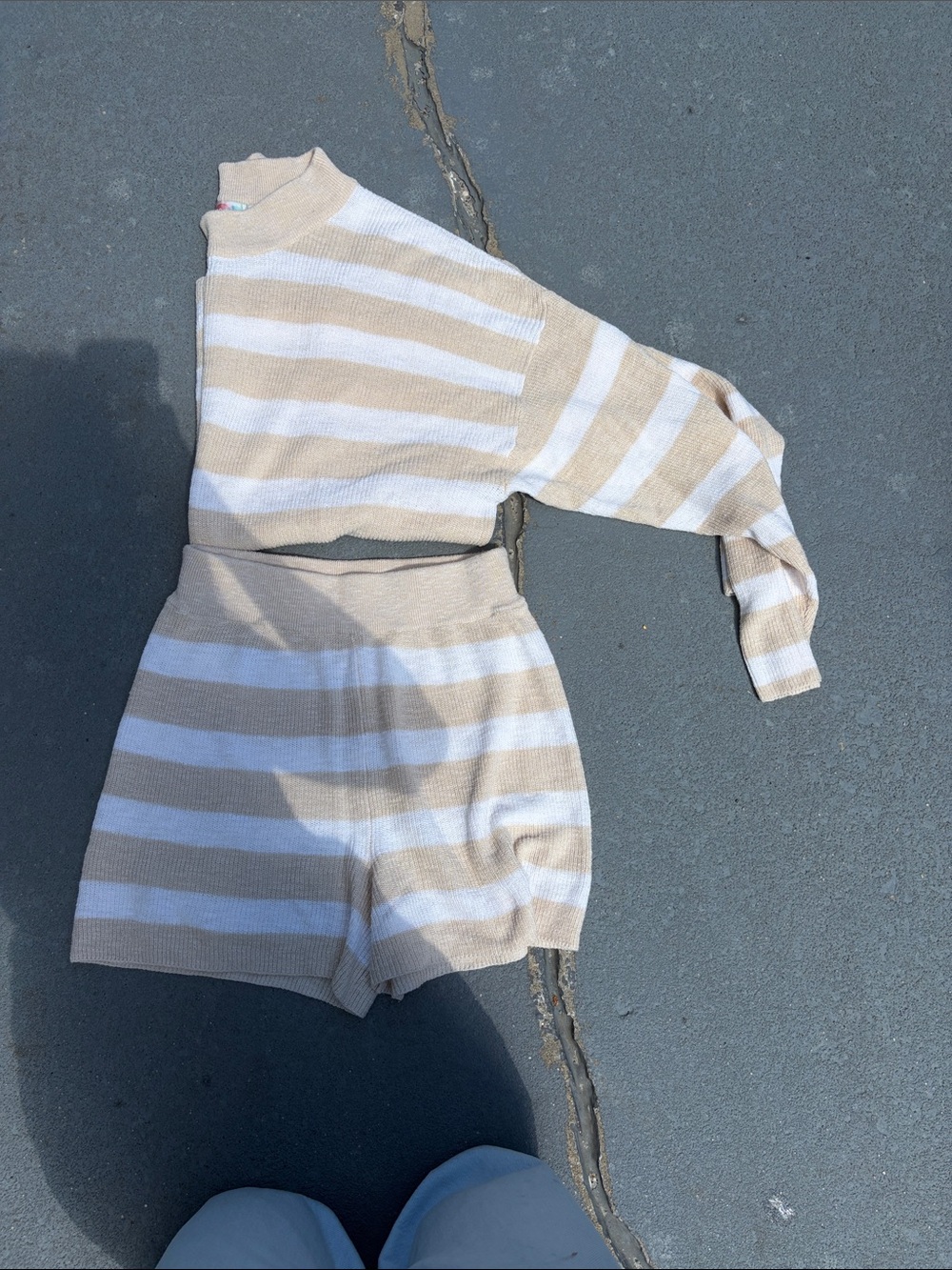 Free People Cream and White Striped Long Sleeve Top